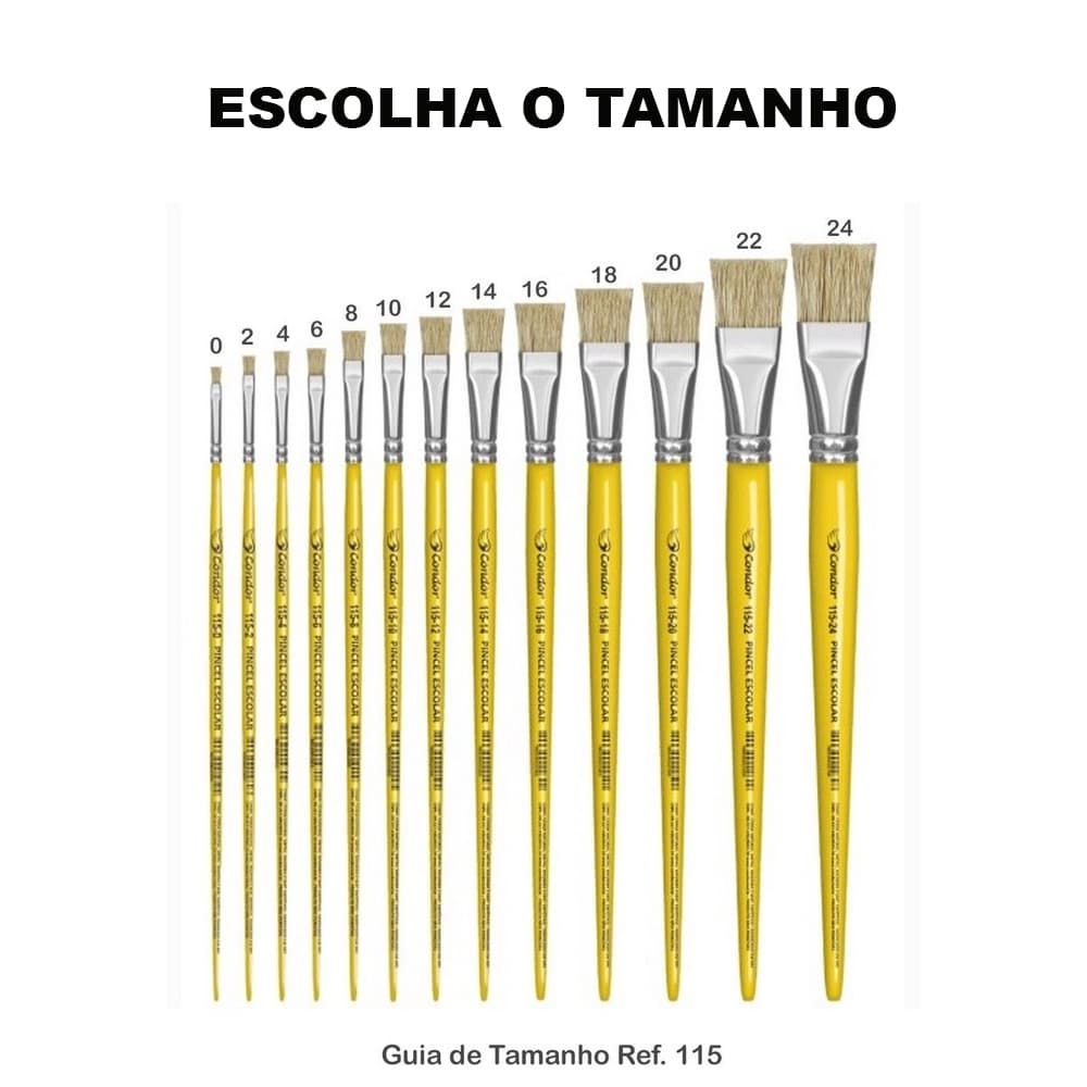 Pincel Chato Escolar Cabo Longo Ref.115 - Condor (Escolha o Tamanho)
