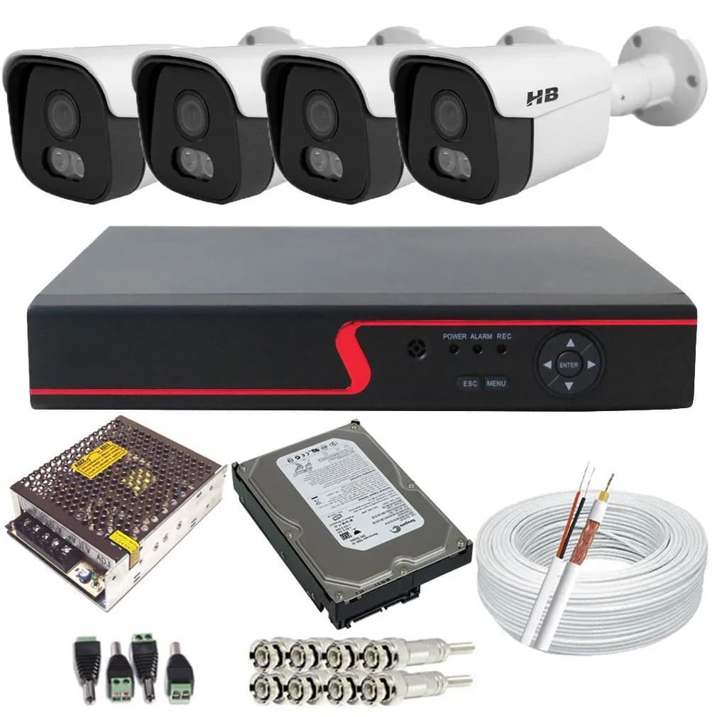 Kit Cftv 4 Câmeras De Segurança Hbtech Full Hd 2.0 Mp 1080p Starcolor - Imagens Coloridas No Escuro