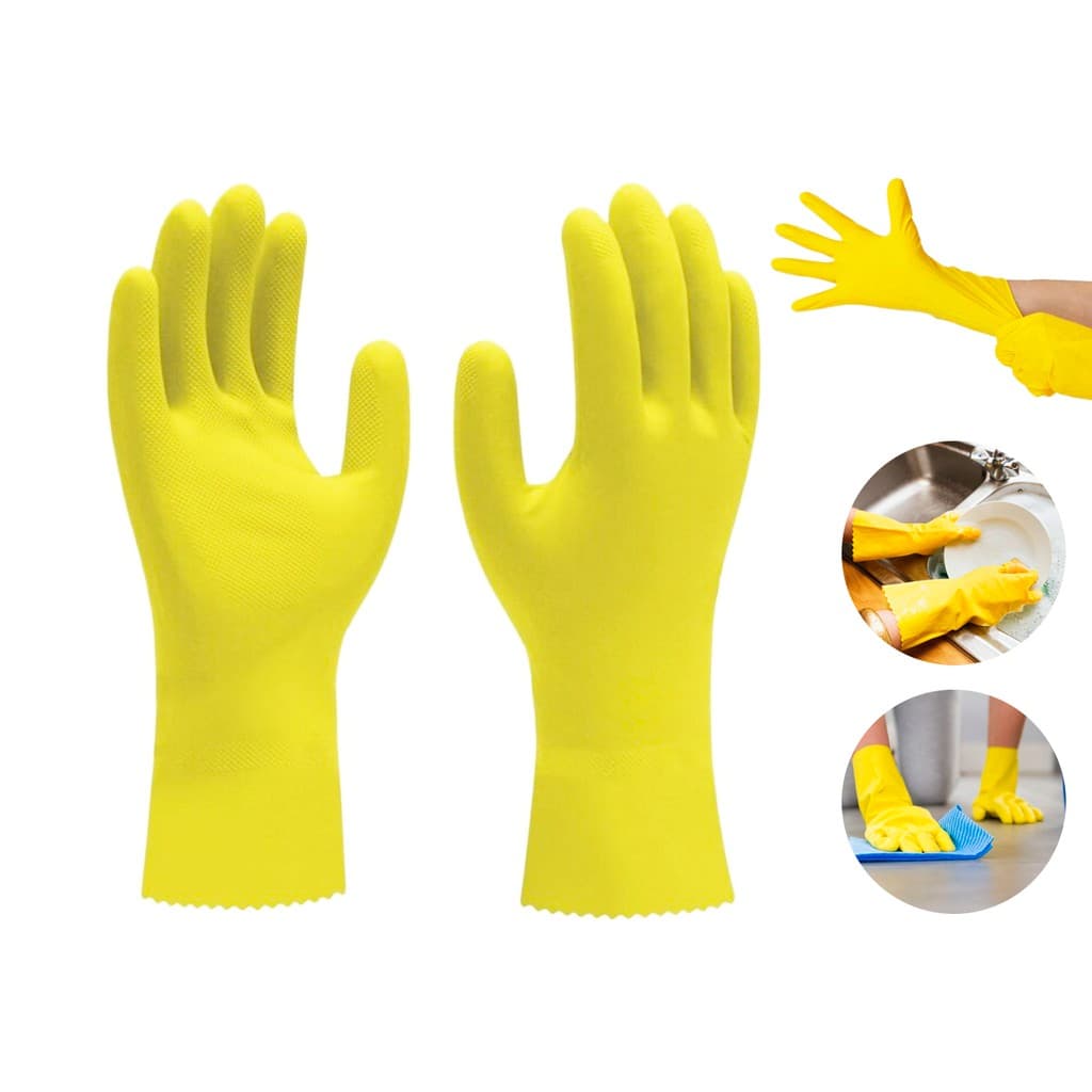 Luva Latex Amarelo Multiuso Para Proteção E Segurança Das Mãos Super Resistente Limpeza Pesada