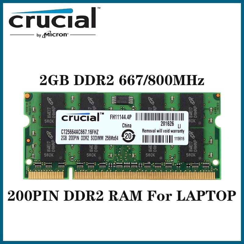 Crucial Caderno RAM 2GB DDR2 667/800Mhz 2RX8 PC2-6400S PC2-5300S Memória Para Notebook SODIMM