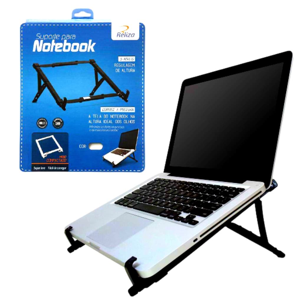 Suporte regulável para notebook preto Ergonômico - RELIZA
