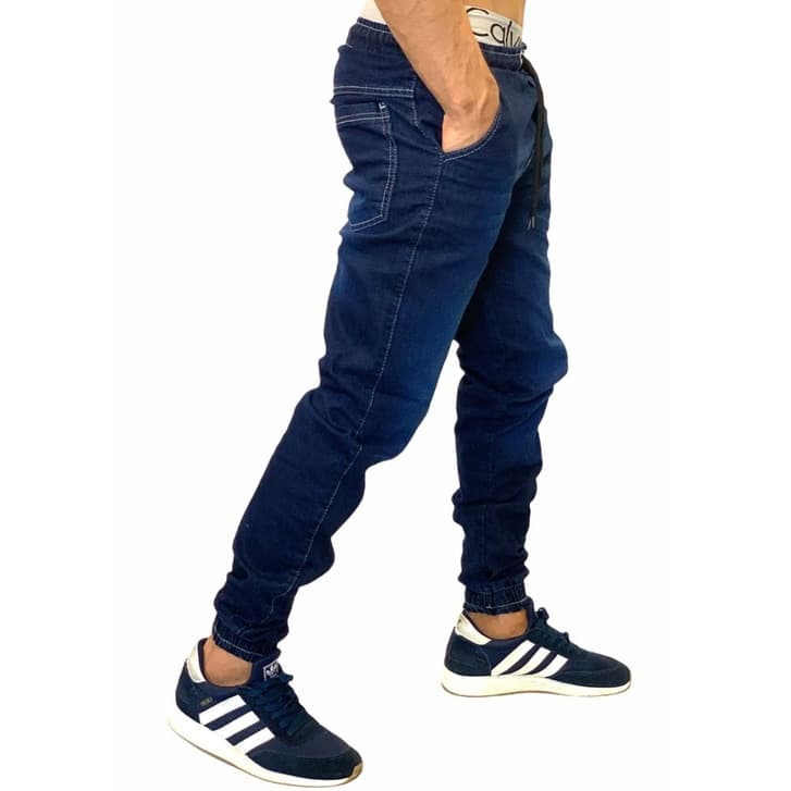Calça Jogger Masculina Track Pants Fitness Jeans Escuro - Pronta Entrega