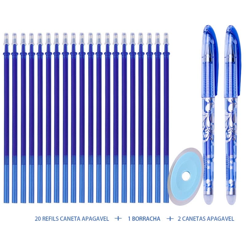 2pçs Mágica Canetas Apagável  + 20 Refils + 1 Borracha