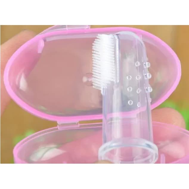Escova Dente Massageadora De Dedo Para Bebê Silicone Com Estojo
