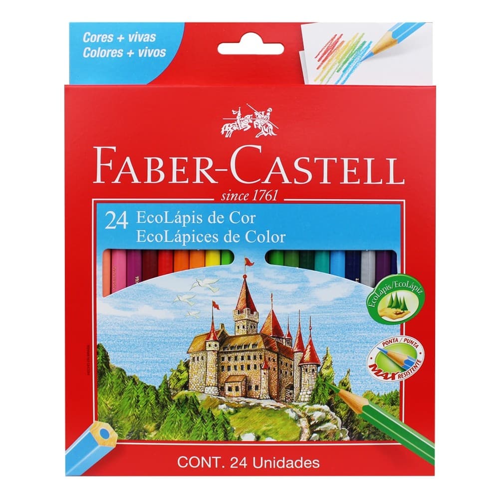 Lápis De Cor Faber Castell 24 Cores Ecolapis Max Resistente