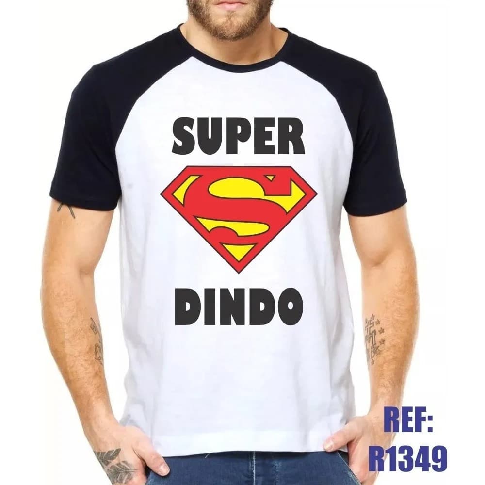 Camisa Raglan Super Dindo Herói Padrinho Afilhado Presente
