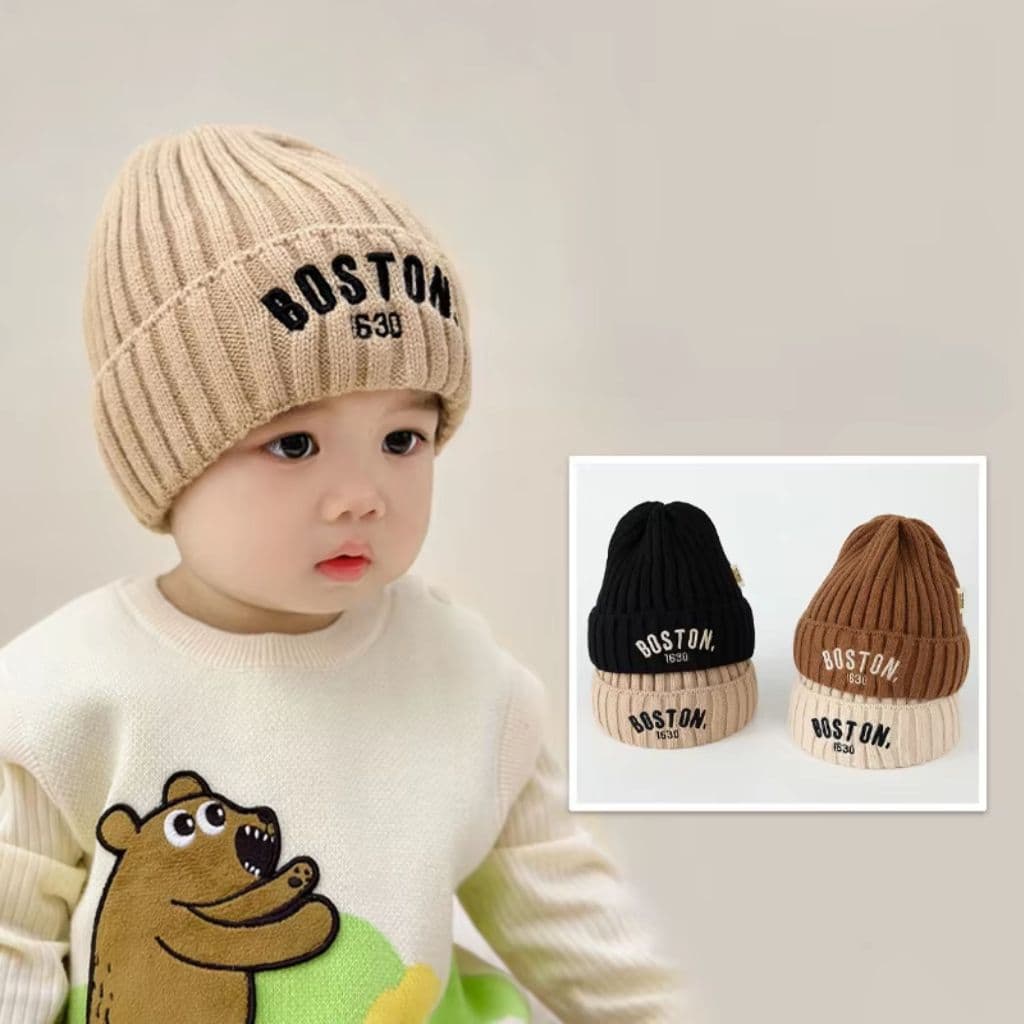 Gorro De Malha Boston Bordado Para Bebês Meninos De 0 A 3 Anos