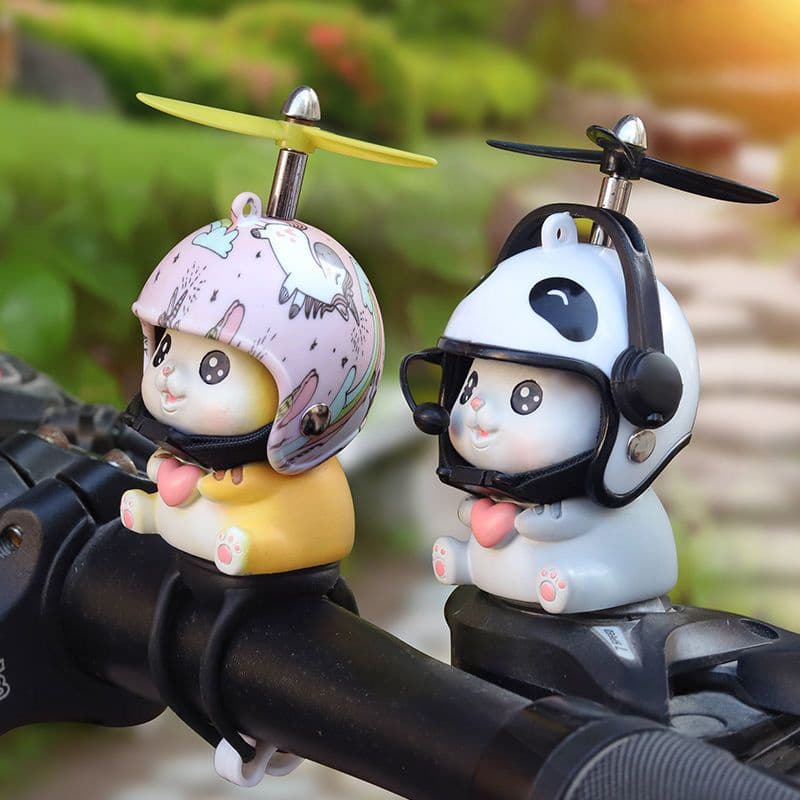 Bicicleta Acessórios Pequenos Motocicleta Decoração Guidão Ornamentos Capacete Gato Libélula De Bambu