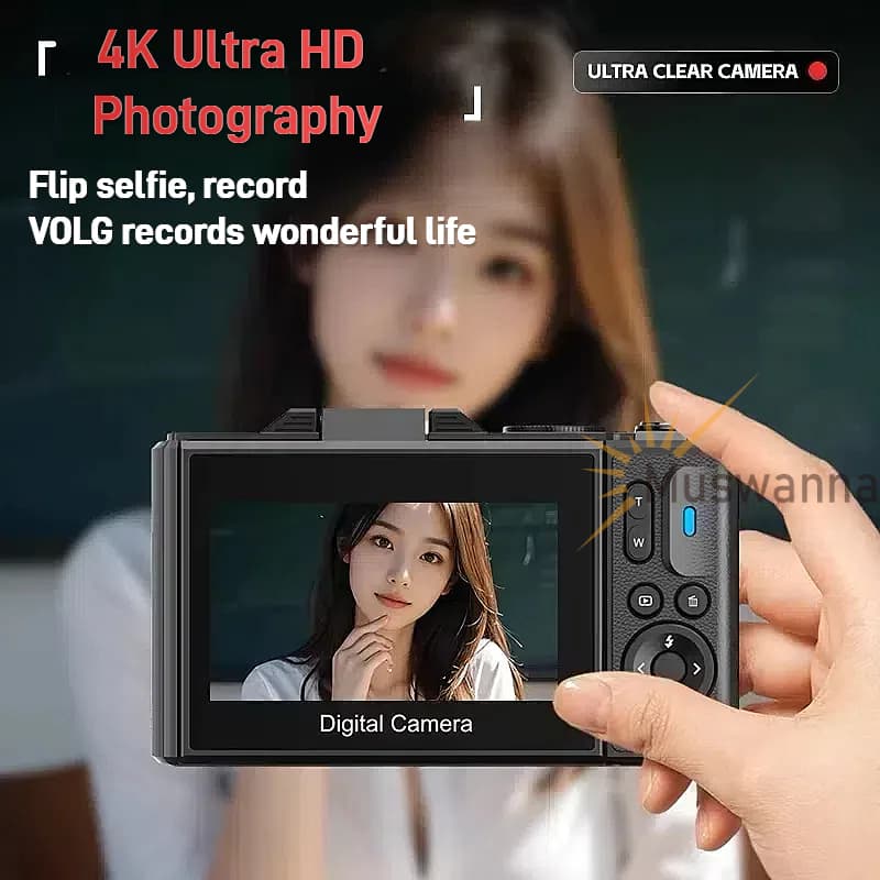 Câmera Digital 64MP WIFI 4K Selfie Zoom 18X Com Tela Flip De 180 Vlog