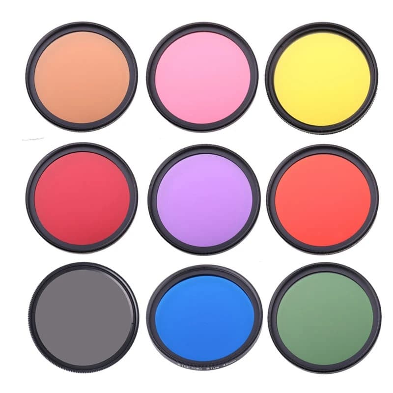 Filtro De Lente DSLR Colorido Completo 49mm 52mm 55mm 58mm 62mm 67mm 72mm 77mm Azul Vermelho Laranja