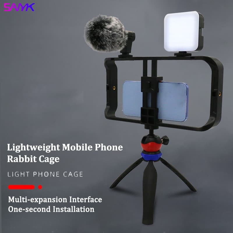 SANYK 4 Em 1 Estabilizador De Telefone Vlogging Anti-Vibração Transmissão Ao Vivo LED Selfie Luz Smartphone Kits De Equi