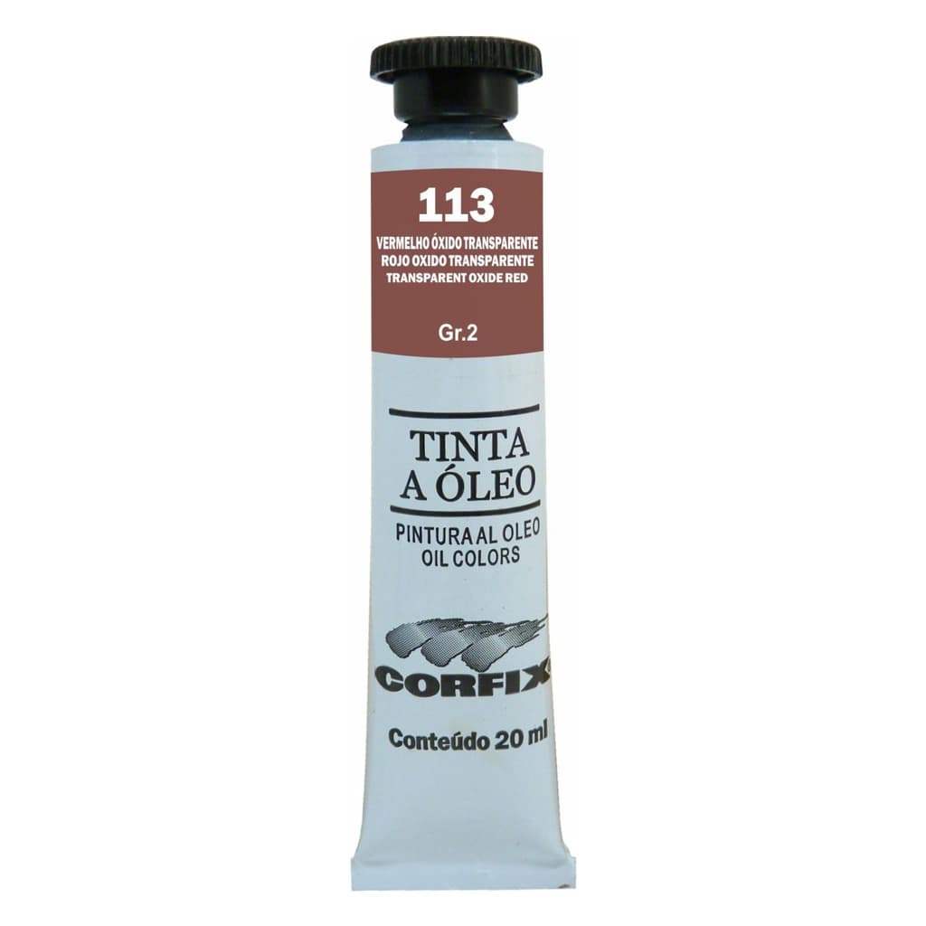 Tinta à Óleo para pintura em tela Corfix Bisnaga 20ml G2 - 113 Vermelho Óxido Transparente