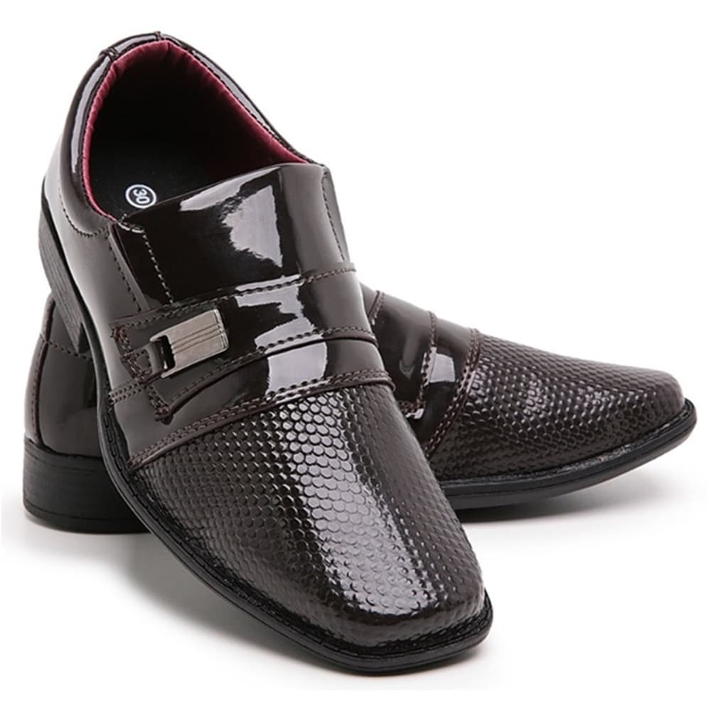 Sapato Social Infantil Marrom Pajem Masculino Confortável Bico quadrado 448