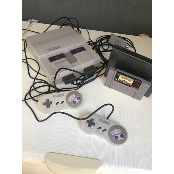 Vídeo Game antigo original Super Nintendo Standard Clássico 2 Controles + fita Super Mario All Stars & Super Mario Word