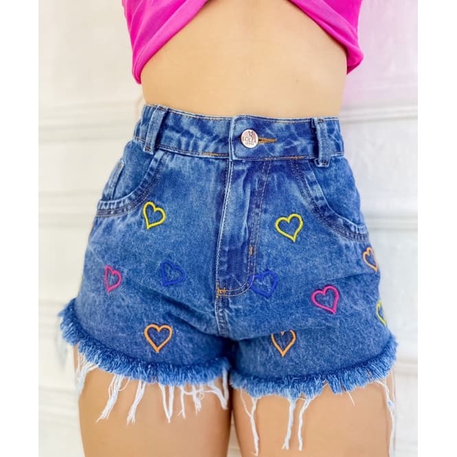 short jeans feminino cintura alta curto sem lycra bordado hot pant luxo shorte