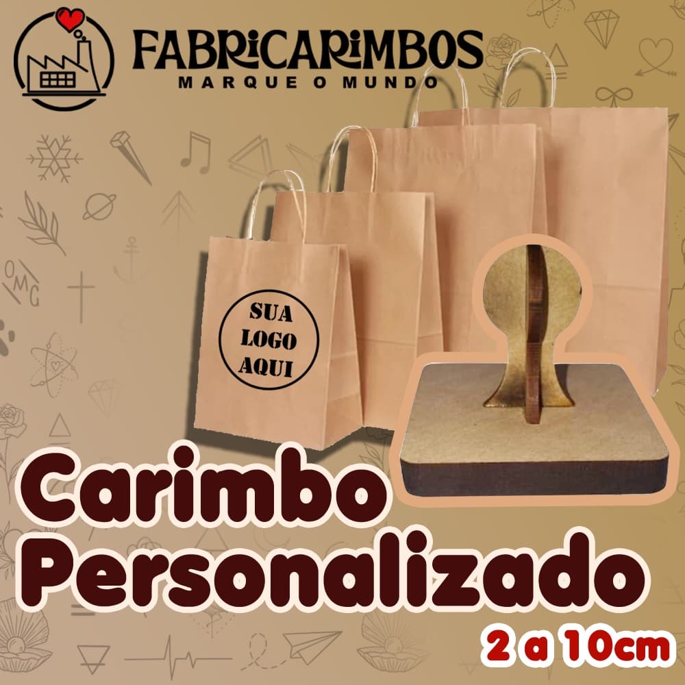 Carimbo Personalizado para Sacola Kraft / Tecido / Plástico Com a Sua Logo - de 2cm a 15cm