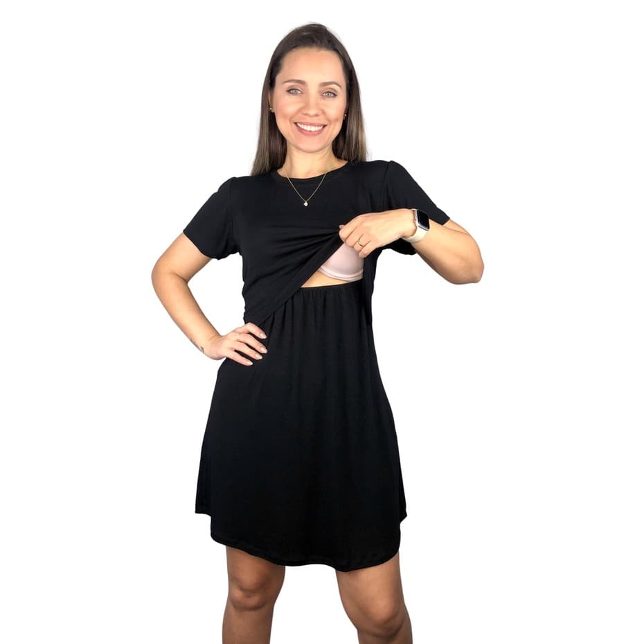 Vestido Amamentação Diversas Cores Viscolycra Premium Manga Curta Gestante Grávida Amamentar