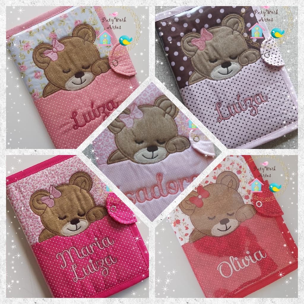 Capa Porta Caderneta de Vacina Ursinha Dormindo PatyWork