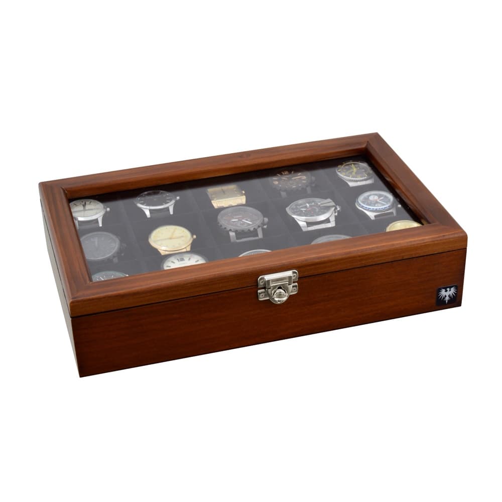 Estojo Porta Relógio 15 Nichos Madeira Maciça