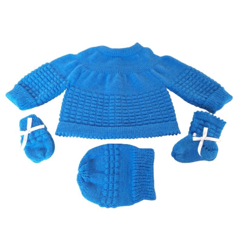 Casaco de tricô pra bebê 4 pçs Azul Turqueza