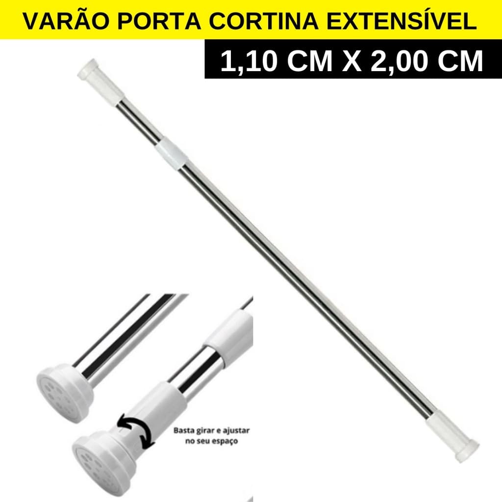 Porta Cortina Box Varão Universal De Banheiro Se Estende de 1,10m até 2,00m Grande e Forte