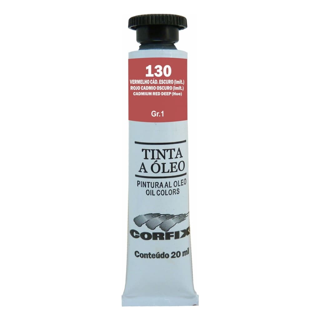 Tinta à Óleo para pintura em tela Corfix Bisnaga 20ml G1 - 130 Vermelho Cádmio Escuro