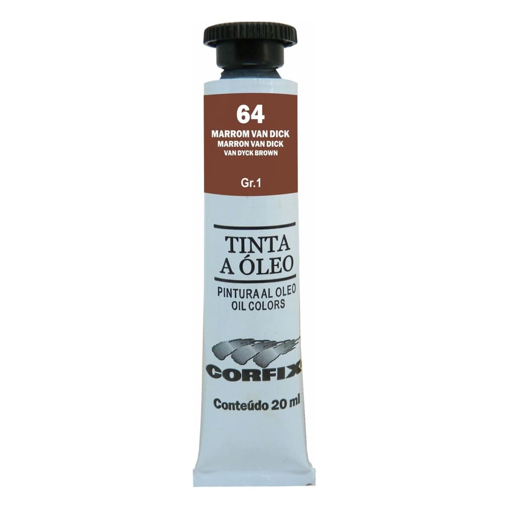 Tinta à Óleo para pintura em tela Corfix Bisnaga 20ml G1 - 64 Marrom Van Dick