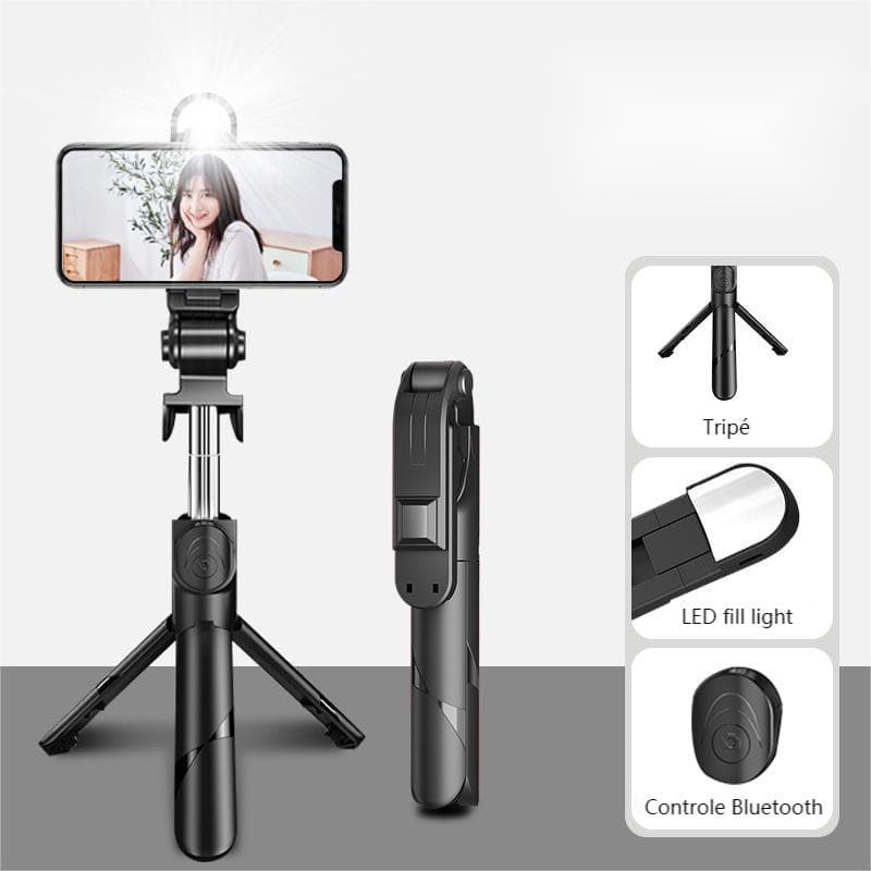 Bastão Pau de selfie Tripé Retrátil Com Luz LED Controle Bluetooth Celular
