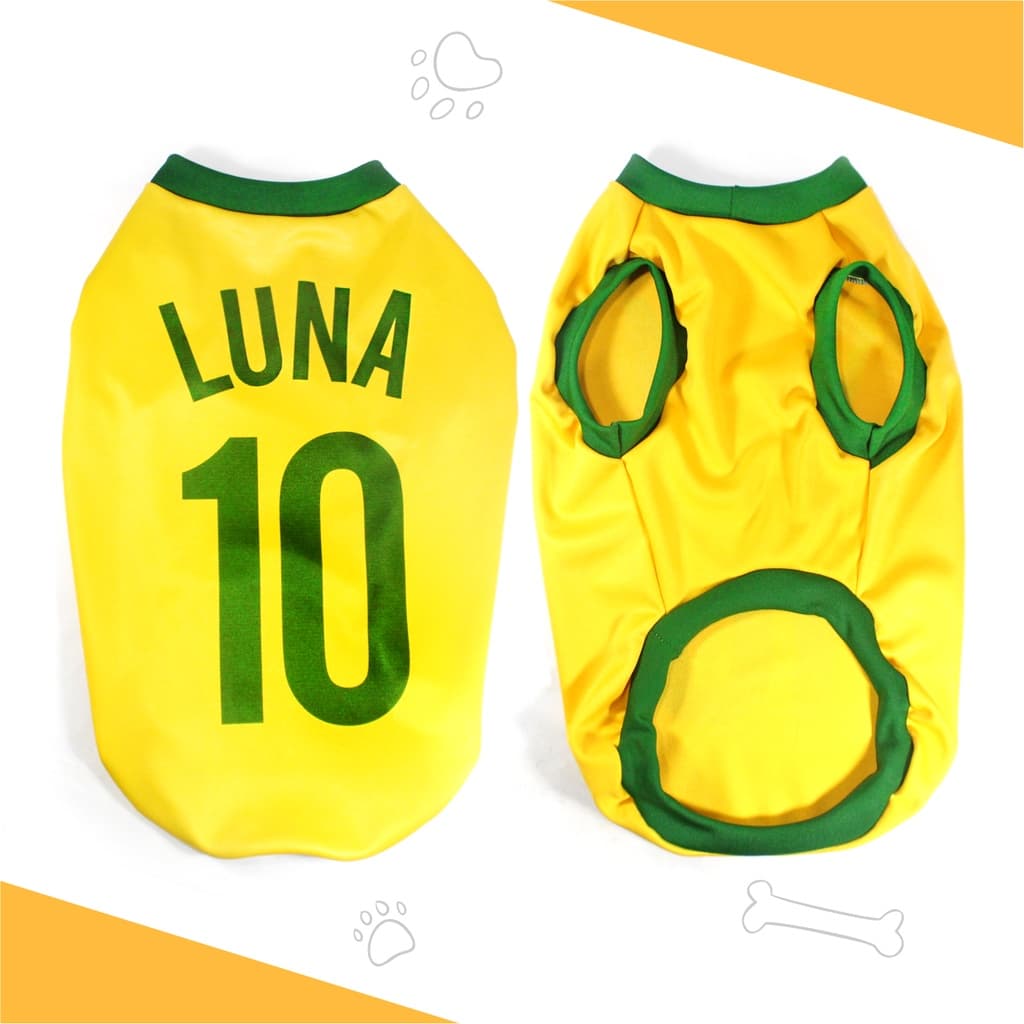 Roupa Pet Regata Brasil com Nome Personalizada - Tam PP ao G