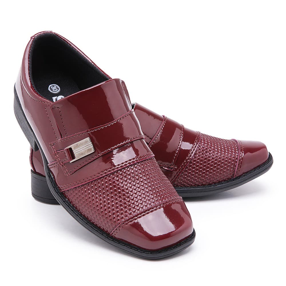 Sapato Social Infantil Vermelho e Marrom Masculino Confortável Bico quadrado 444