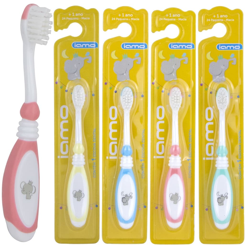 Kit 4 ou 6 Escovas de Dente Infantil Macia Dental Acima de 1 Ano Cabo Emborrachado
