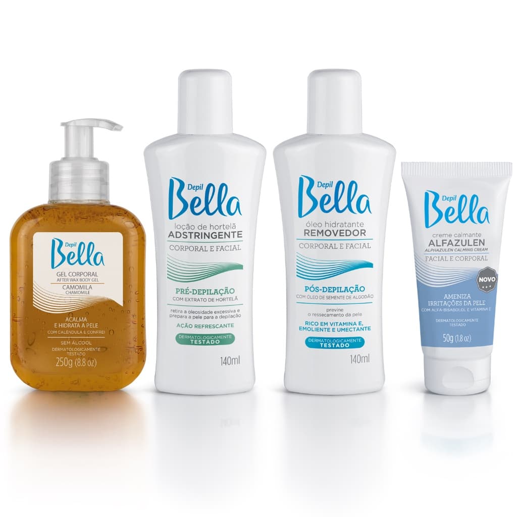 Kit Pré E Pós Depilação Loção Óleo Gel Calmante Camomila E Alfazulen Depil Bella