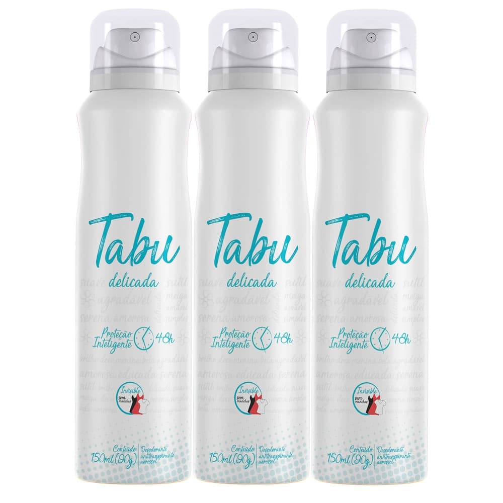 Kit Desodorante Aerosol Antitranspirante Tabu Delicada 150Ml (3 unidades)