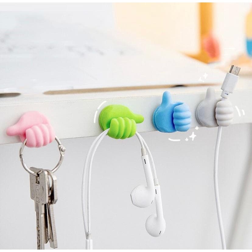 Kit Com 4 Organizador Suporte Gancho Para Fios Chave Adesivo Mãozinha