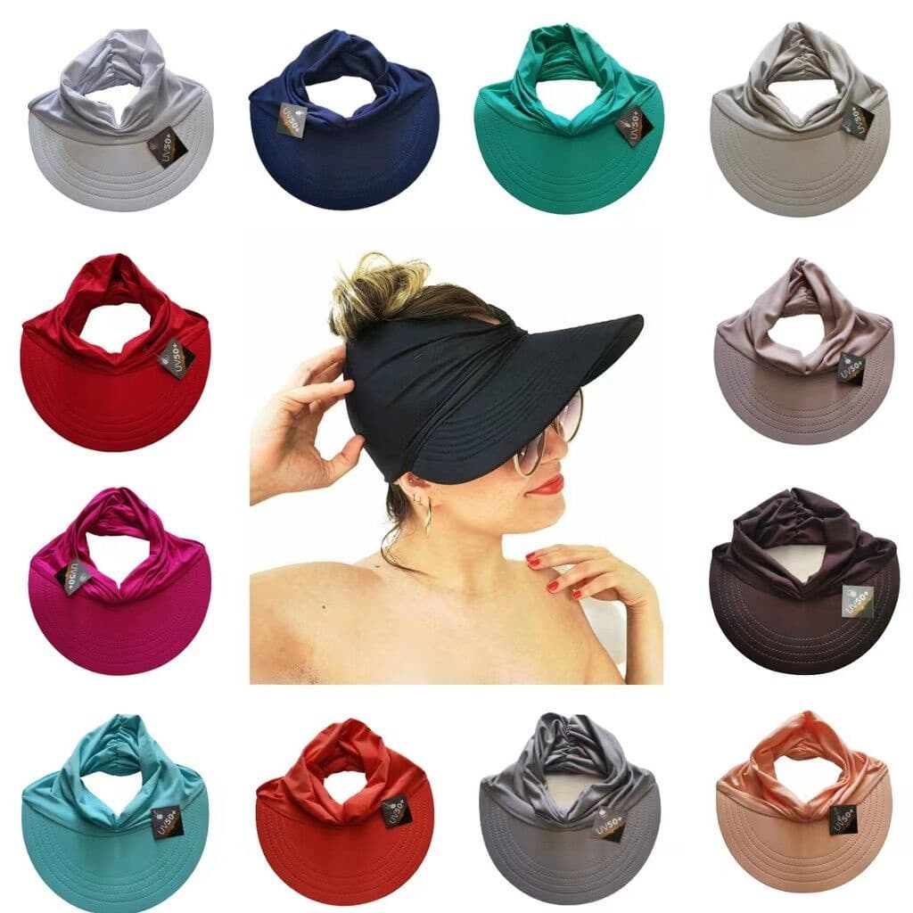 Viseira Feminina Turbante De Praia Com Proteção Solar Uv 50+ Viseira Piscina Dupla Face