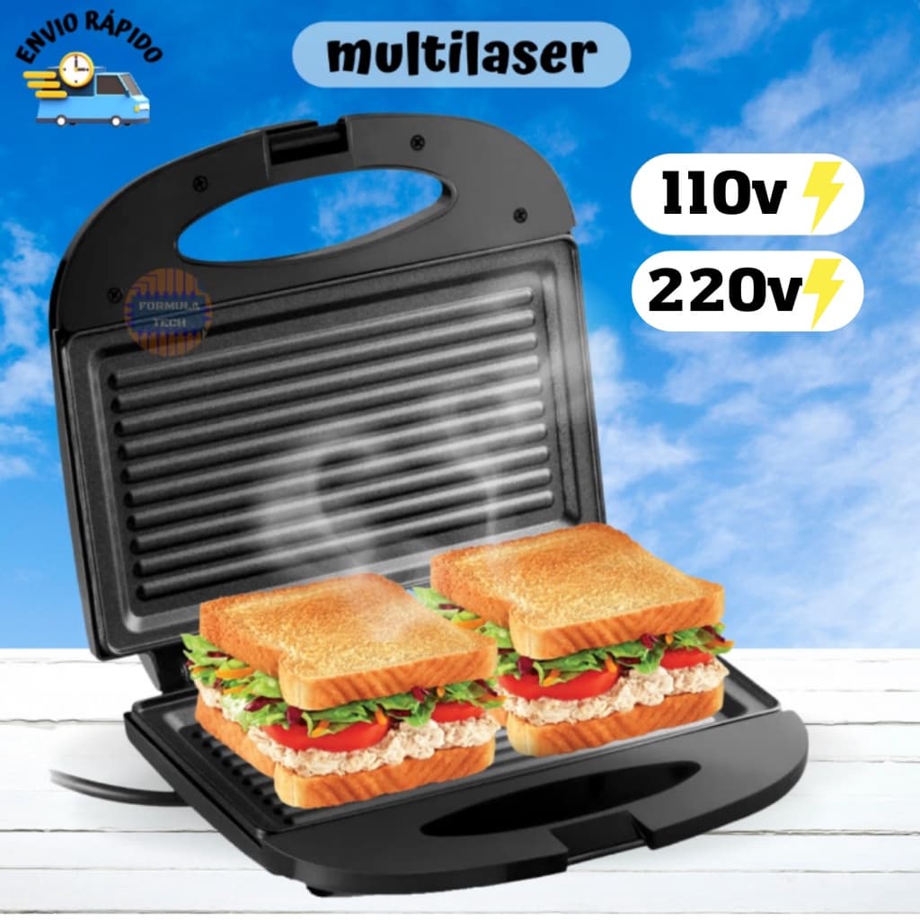 Sanduicheira e Grill Eletrica 750w Antiaderente Multilaser 110v / 127v / 220v Preta