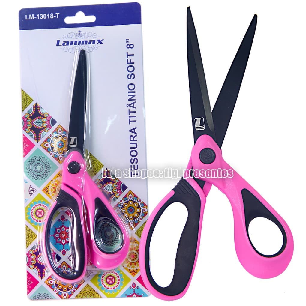 Tesoura Titânio Rosa Soft 8" Lanmax - Não Perde o Corte