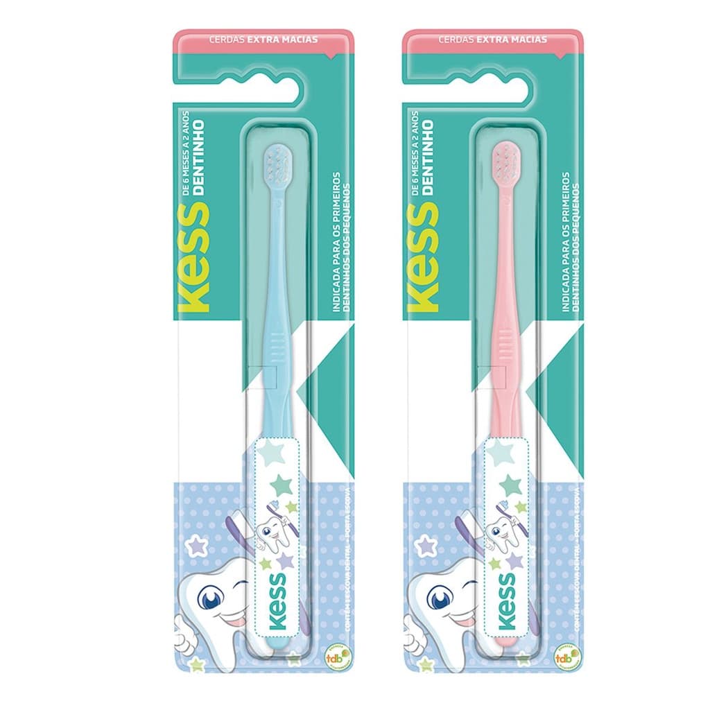 Escova de Dente para Bebê Baby Infantil Kess Dentinho 6 meses com Porta Escova Protetor