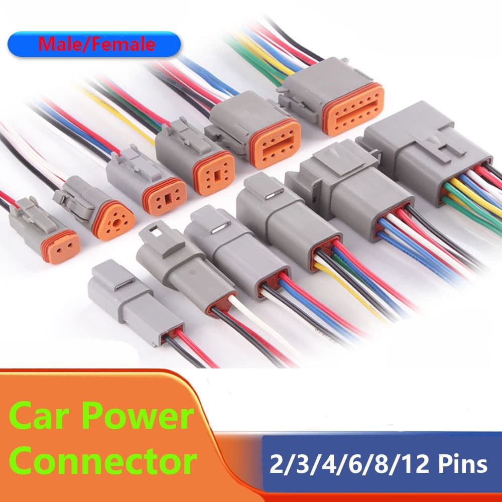 [Estoque Pronto] 2/3/4/6/8/12 Pinos Conector De Energia Para Carro Impermeável/Pó Macho/Fêmea Com Fio Terminal