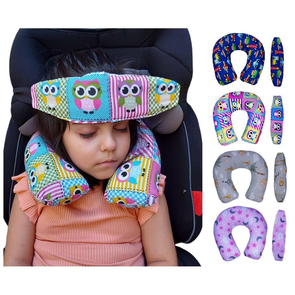 Kit Almofada de pescoço + Faixa Apoio Suporte Cabeça de Bebê Cadeirinha Carro