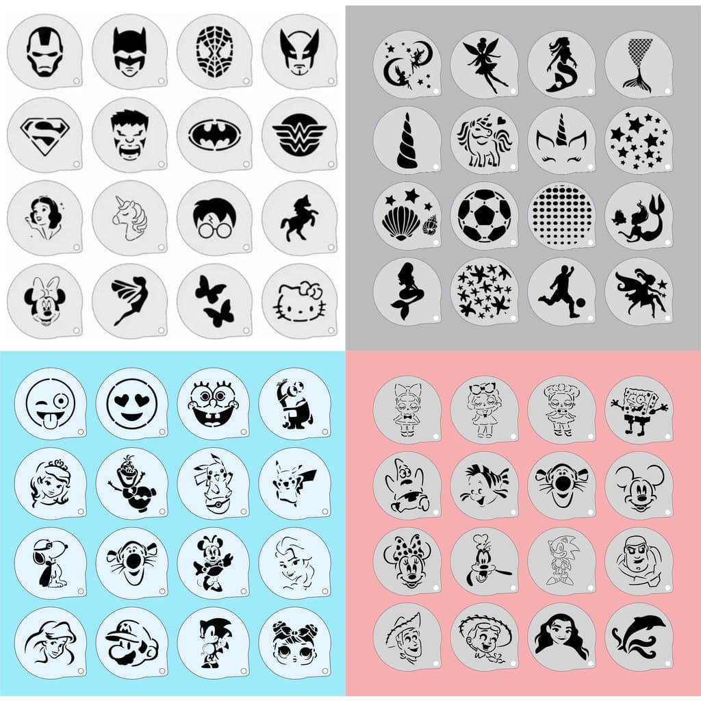 Stencil Personagens Infantis Kit 64 Moldes 7x7cm