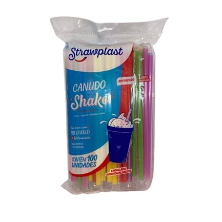 Canudo Colorido Shake 8mm Strawplast Milkshakes Pacote C/100 Unidades