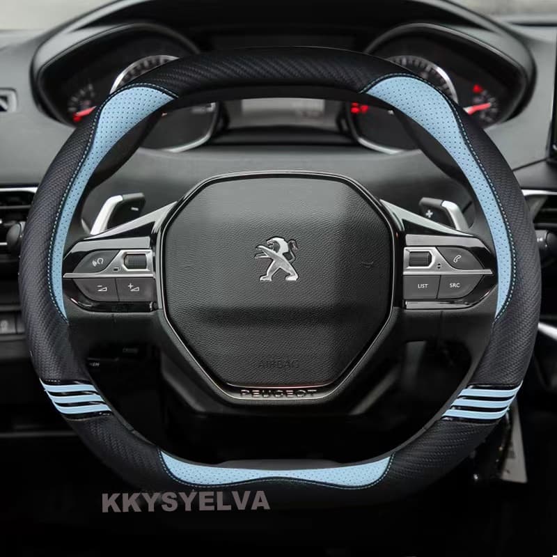 Para Peugeot 208 e208 2020 2021 2022 Capa Do Volante Carro Fibra De Carbono + Acessórios De Couro De PU Fashion Non-Slip Auto