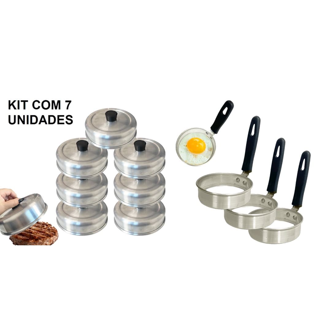 Kit Com 7 Abafador P/ Hambúrguer 16 Cm E 3 Modelador De Ovo