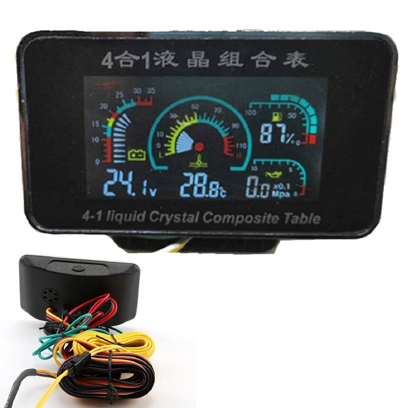 Painel De Instrumentos 4 Em 1 Universal LCD Carro Alarme Digital Voltímetro De Óleo Pressão Temp . Água Combustível 12V Para voltimetro