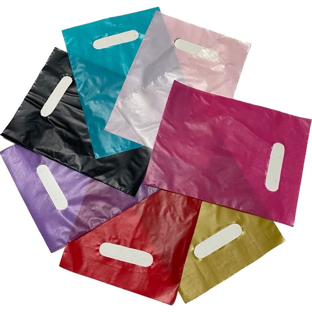 50 Sacolas Plásticas - 16x20 -Material Virgem- alça Vazada Boca De Palhaço Para Loja - 0,10 Micras