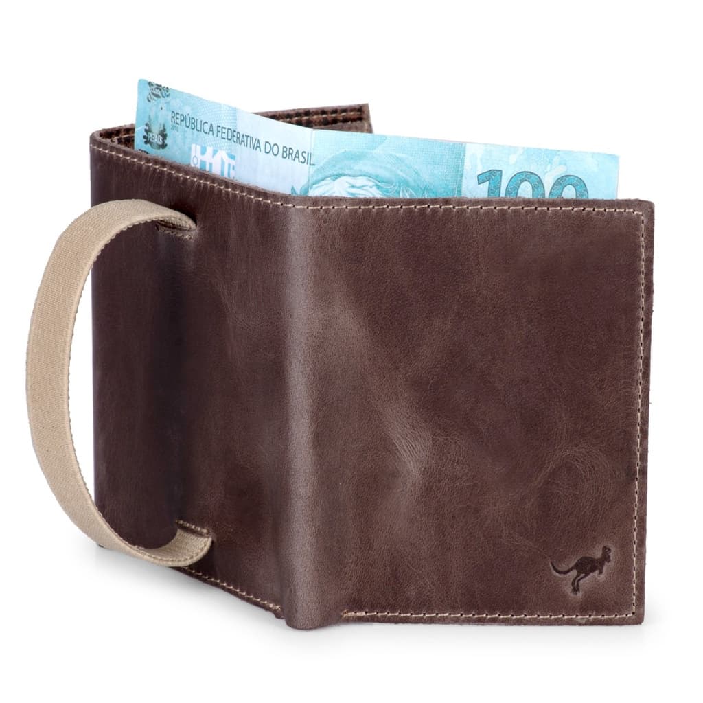 Carteira Couro legítimo bovino Porta Cnh/cartões/cédulas com fecho Elástico 3 partes