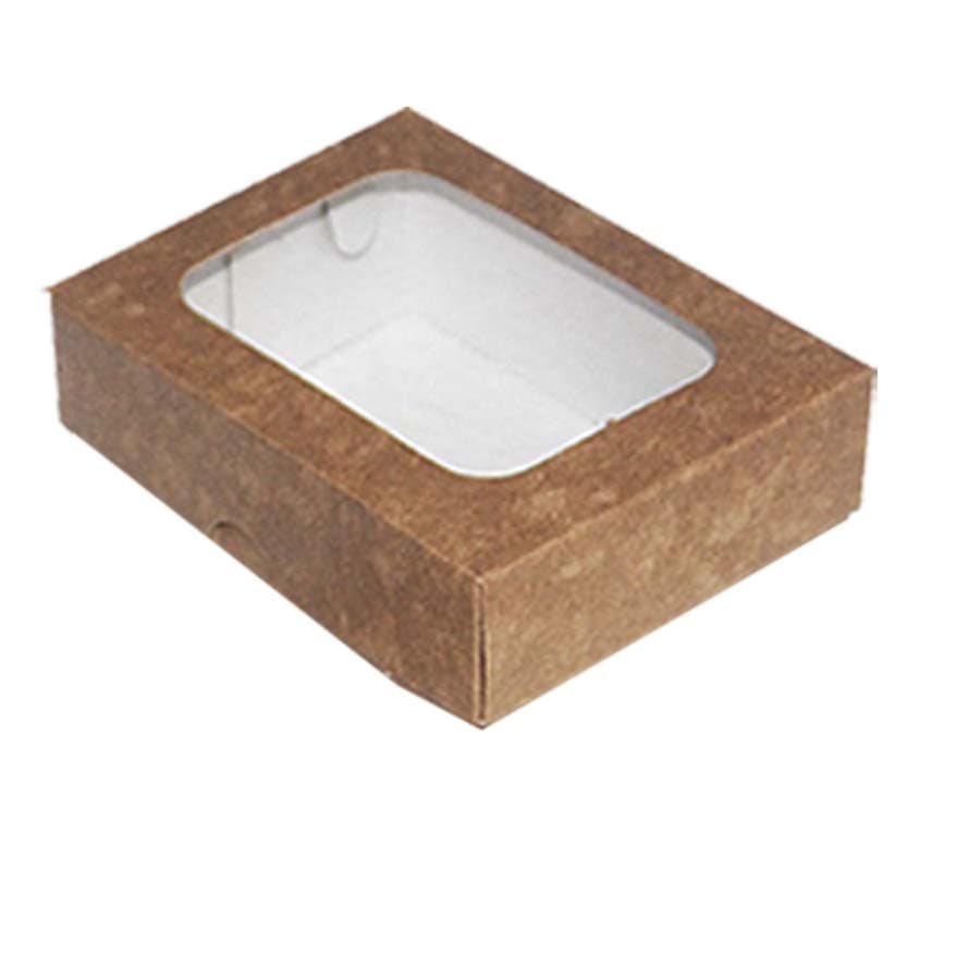 Embalagem MB1 Baixa com Visor em papel Kraft/Branco e Laminado Colorido - Pacote com 10 unidades - 12x9x3 cm