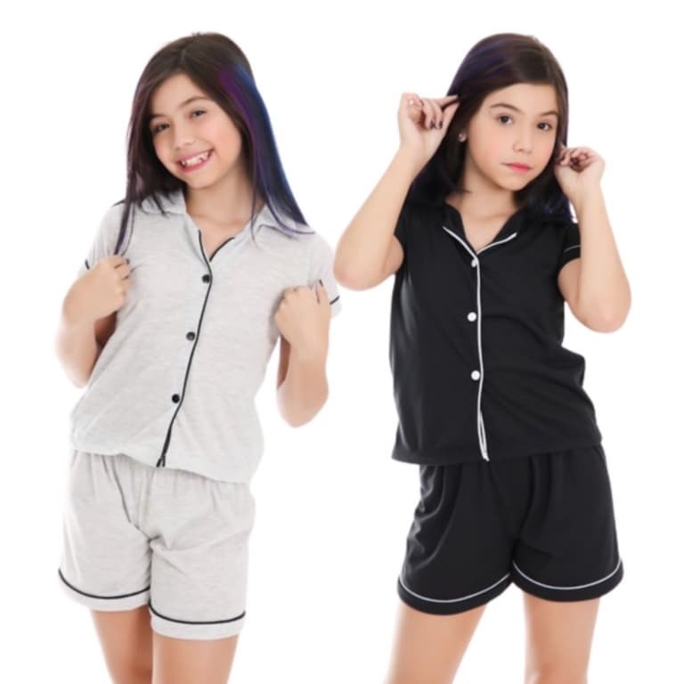 KIT 2 Baby Doll FB Blogueirinha Infantil Feminino Aberto de Botão Pijama Americano Blogueira