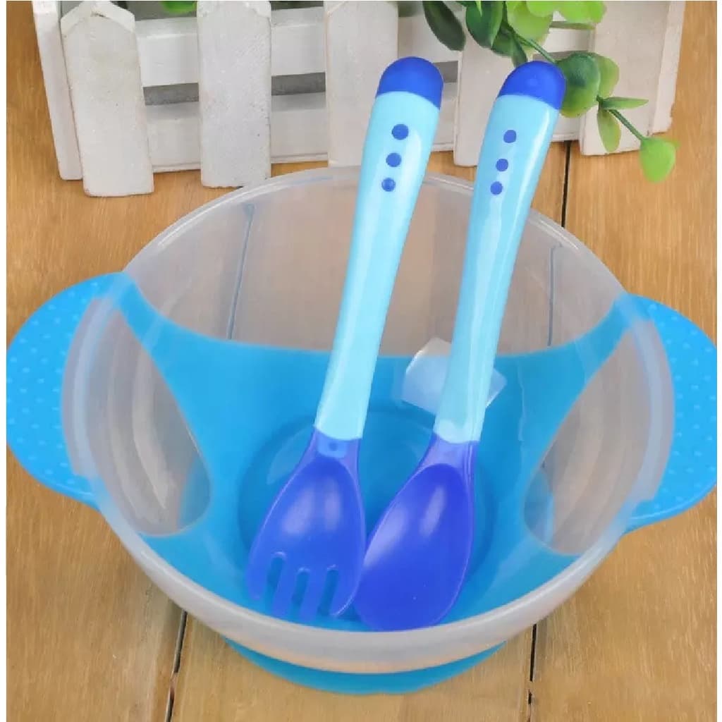Conjunto Prato Infantil  + Colher Com Ventosa Bowl Tigela Tampa Colher Criança Bebê